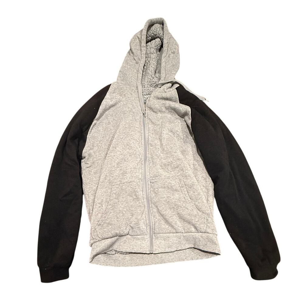 Big Ball Sports Men's Gray Black Colorblock Sherpa Lined Full Zip Hoodie Size M